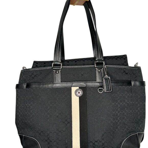 Coach Women's Black Canvas & Leather Tote Bag with Dust Bag EUC - Picture 1 of 16